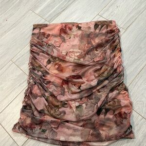 Missguided Pink Floral Ruched Mesh Mini Skirt